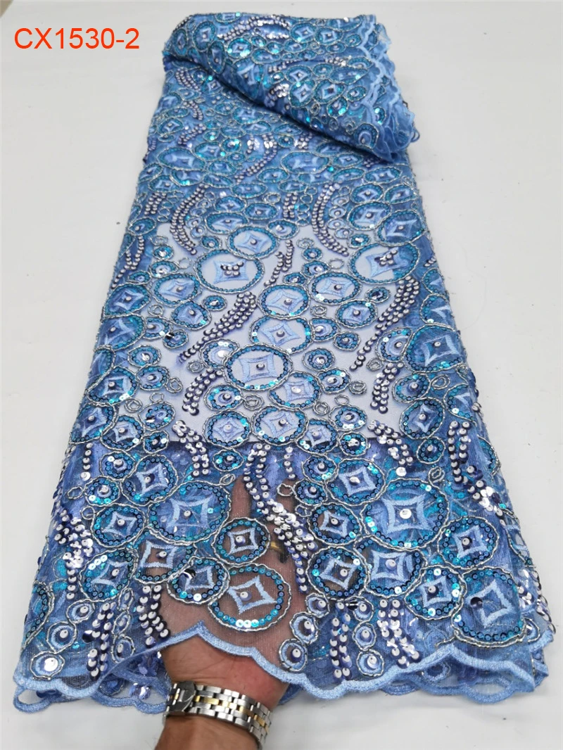 2024 China Wholesale Price Sequin Lace Fabric Embroidery Big Sunflower Sequin Beaded Fabric African Fabrics