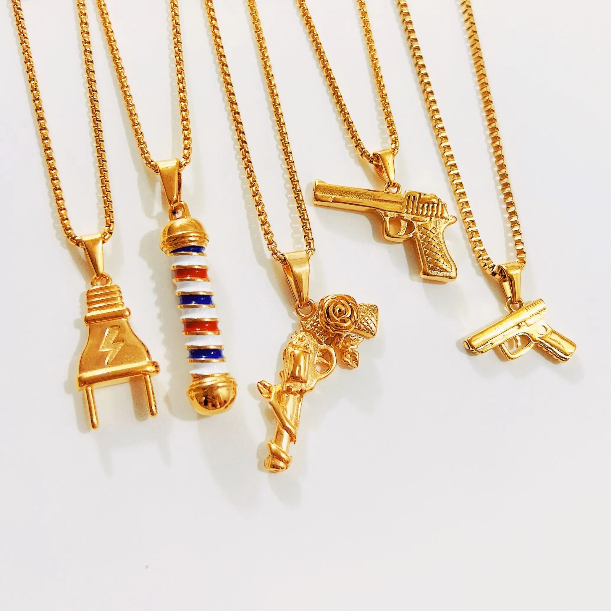 Retro 3D Barber Pole Necklace Barber Haircut Gothic Necklaces For Men Stainless Steel Long Chain hiphop Salon Pole Necklace