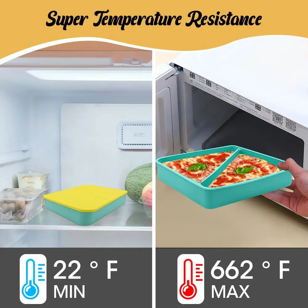 Silicone Pizza Storage Slice Container with 4 Microwavable Serving Trays Reusable Pizza Leftover Storage Box with Storage Box