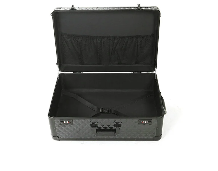 High quality class customized black trolley aluminum devices demo trunk case with wheels