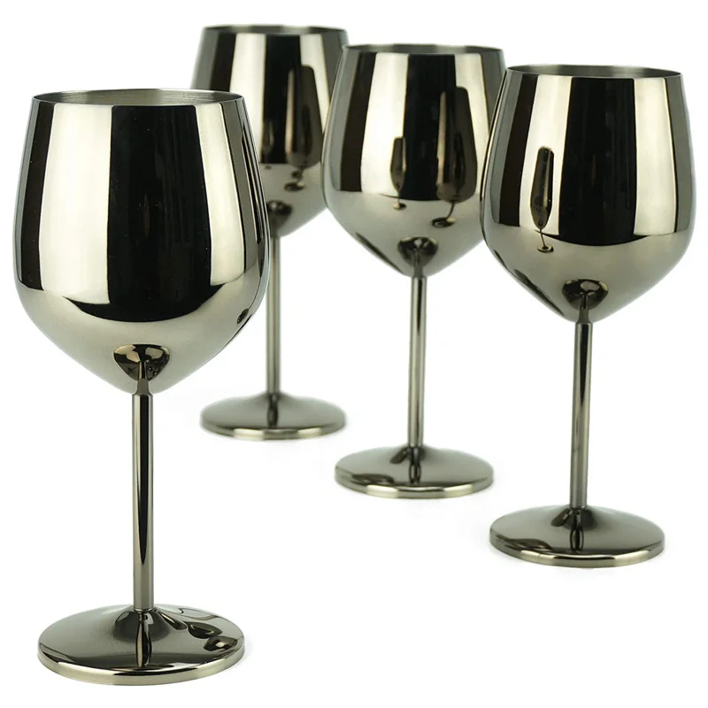 Stainless Steel Wine Glasses Metal Stem Wine Goblets Red Wine Champagne Drink Cup Glass for Wedding Party