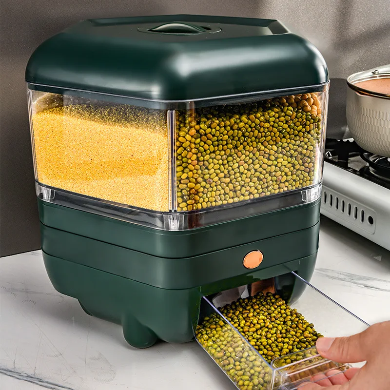 kitchen rice storage food containers box rotating grid grain rice japanese rice dispenser