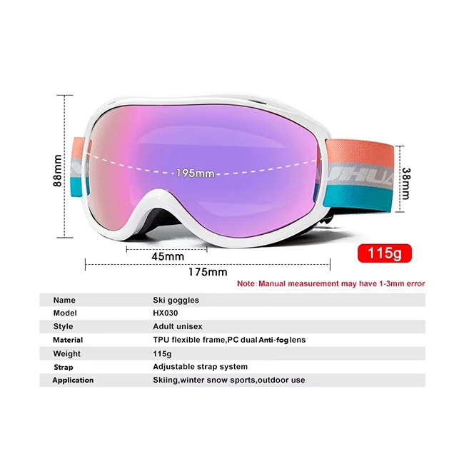 In-Stock Custom Ski Style Snow Goggles Anti-Fog Sports Eyewear for Ice Skating and Snowboarding