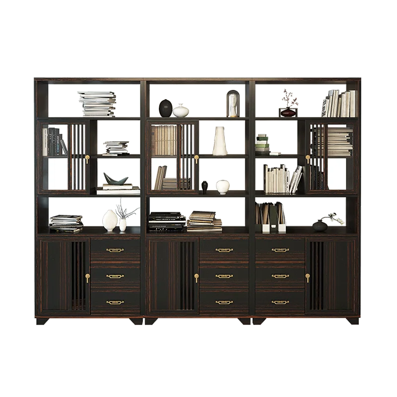 AI439 Chinese classic style combined bookshelf Antique Library  bookcase Study Room Home Use Wood Bookcase Furniture