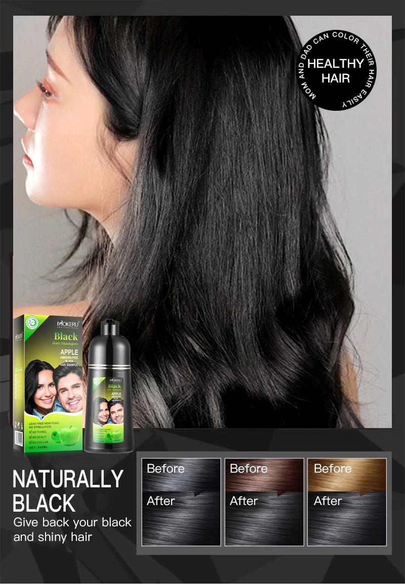 500ml Permanent Organic Natural Fast Hair Dye Plant Essence Black Hair Color Dye Shampoo Cover White Hair No Side Effect