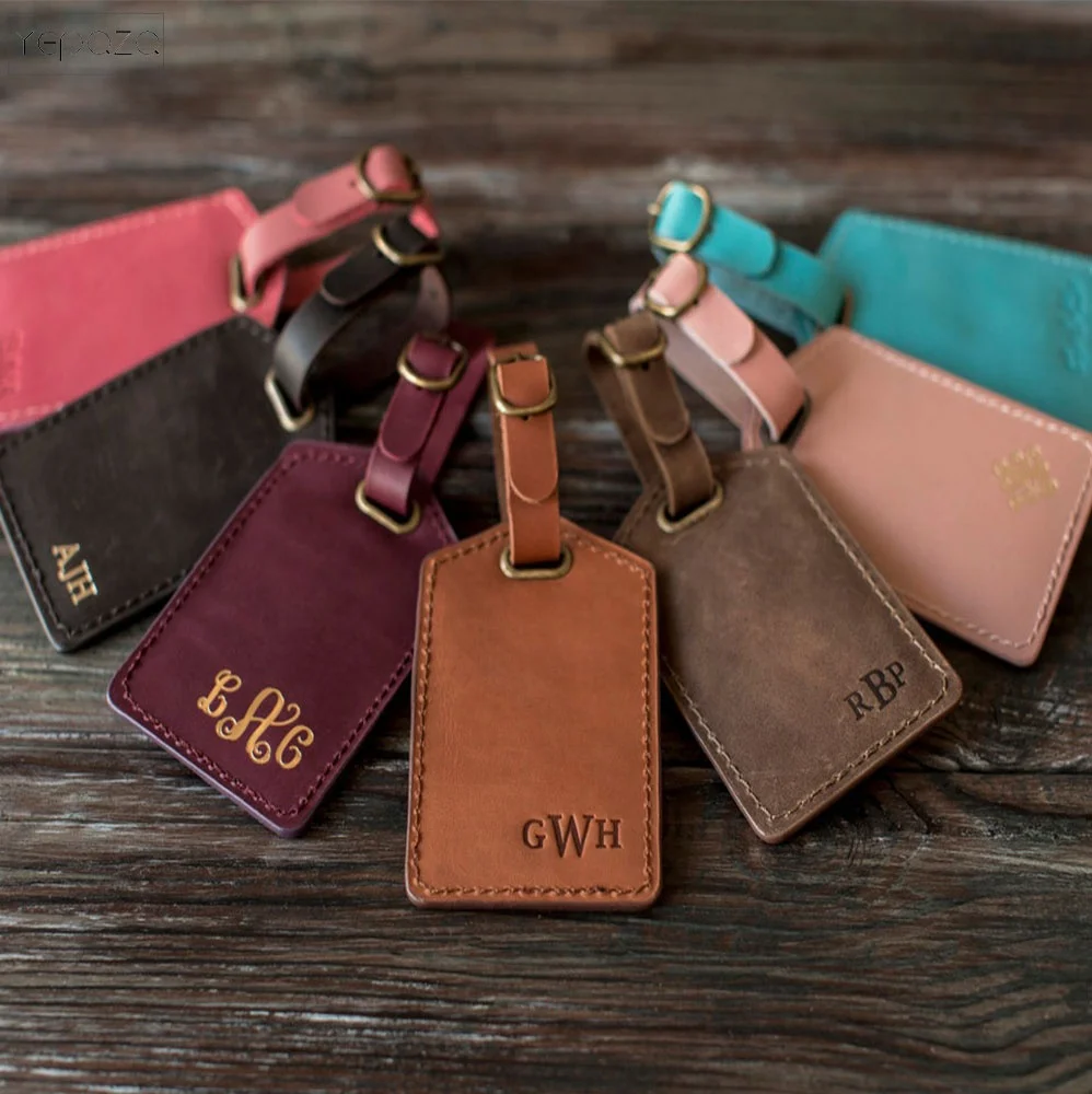 Luggage Tag Leather Wedding Brown Grey Green Leather Aluminum Bulk Luggage Tags Custom Logo Luggage Tag