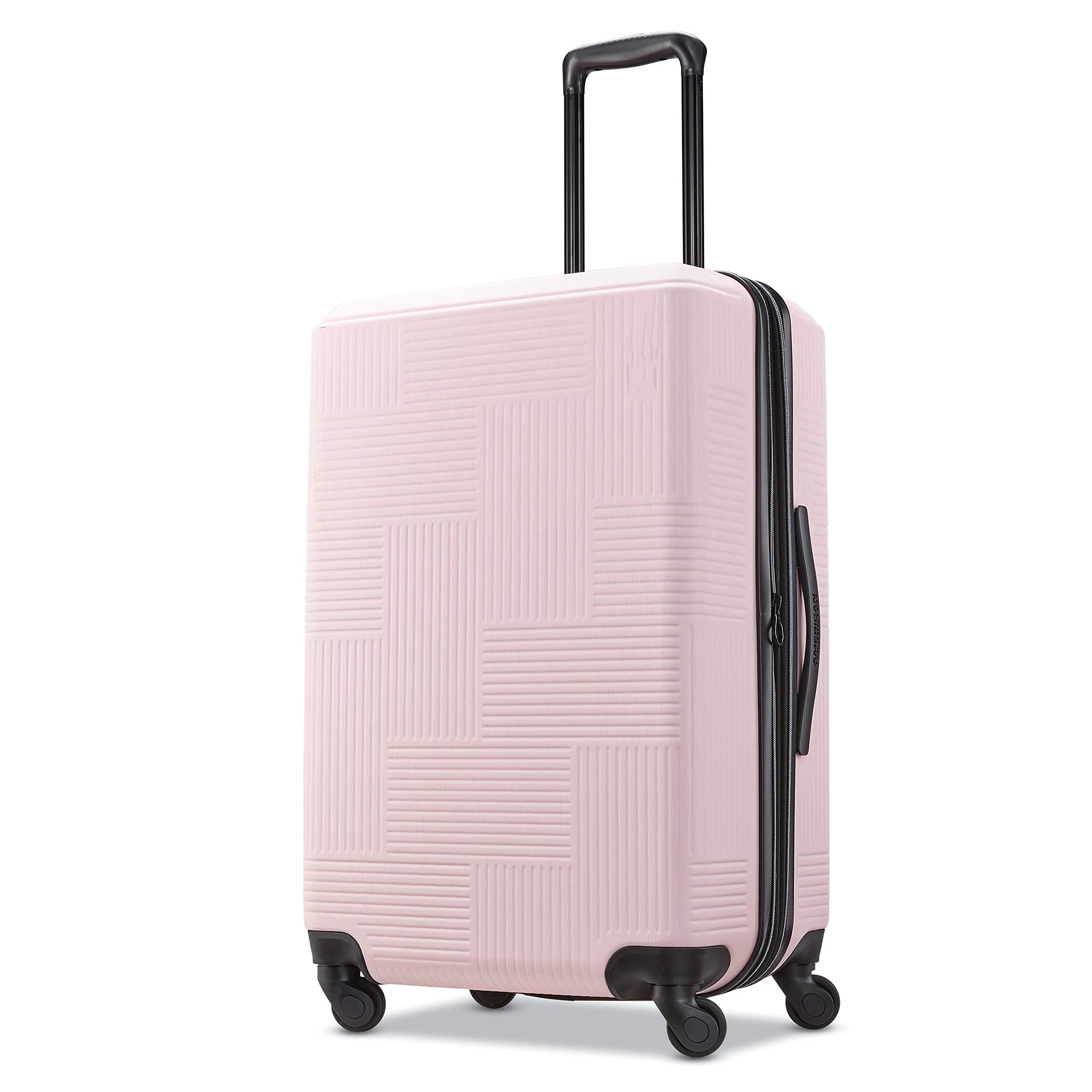 Expandable Hardside Safety Luggage with Spinner Wheels Checked-Medium 24-Inch Pink Blush Travel Suitcase
