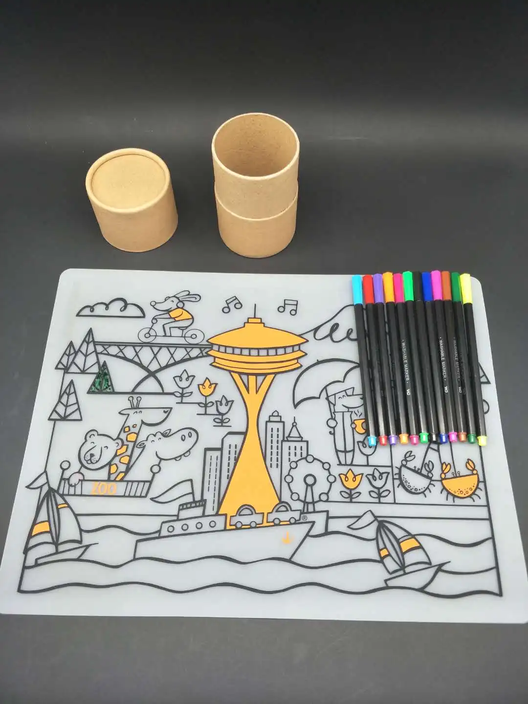 
Eco-Friendly washable Erase Customized design for baby drawing and Kitchen silicone Placemat with Marker 