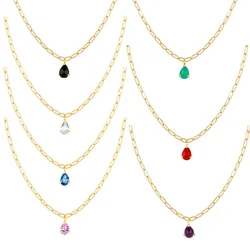 Elegant Jewelry 925 Sterling Silver Gold Clavicle Necklace Colorful Teardrop Zircon Crystals Pendant Necklaces for Women