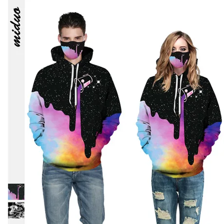 
Empty smoke ring color ink digital printing hooded sweater plus size lovers baseball uniform 