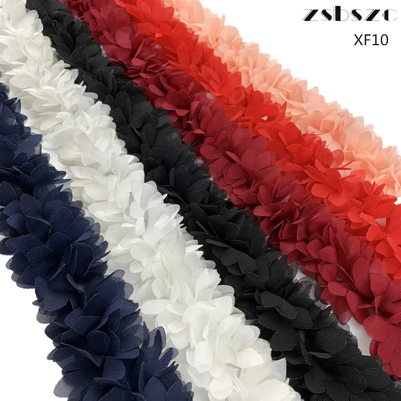 A Handmade Colorful 3D Chiffon Flower DIY Lace Trim Lace Ribbon for Dress Applique Sewing Decorative XF10
