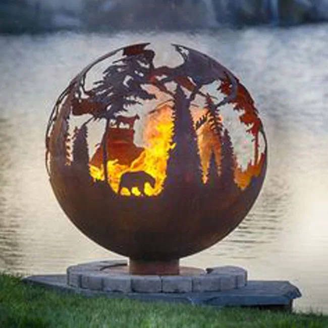 Rusty Metal Sphere Corten Steel Fire bowl heavy duty Metal steel fire pit