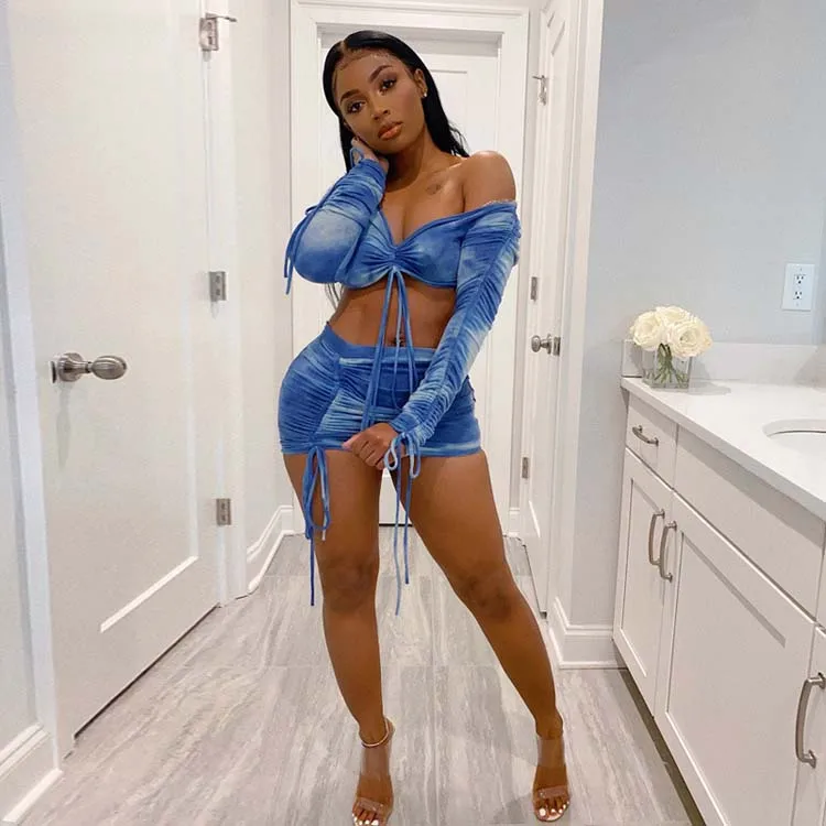 fashion boutique clothing Women summer sexy tie dye two piece skirt set womens clothing