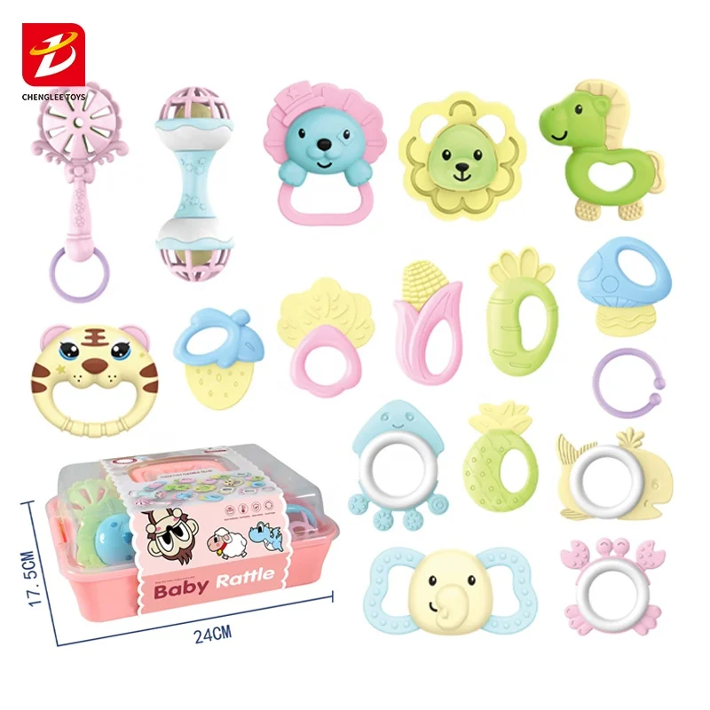 new born rattles teether cute plastic baby toy rattle Storage box 16 piece set