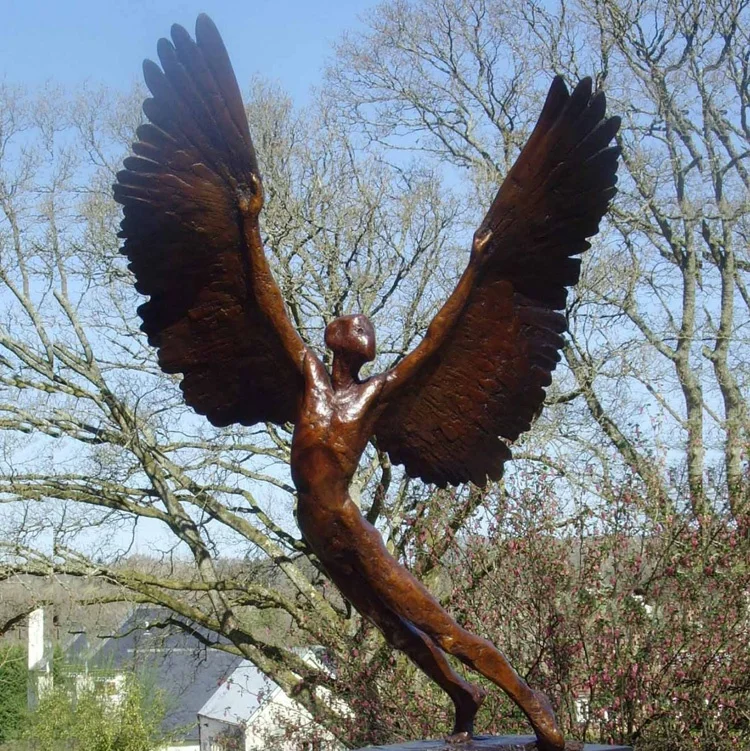 Christmas outdoor angel statue abstract bronze nude male angel sculpture with big wings