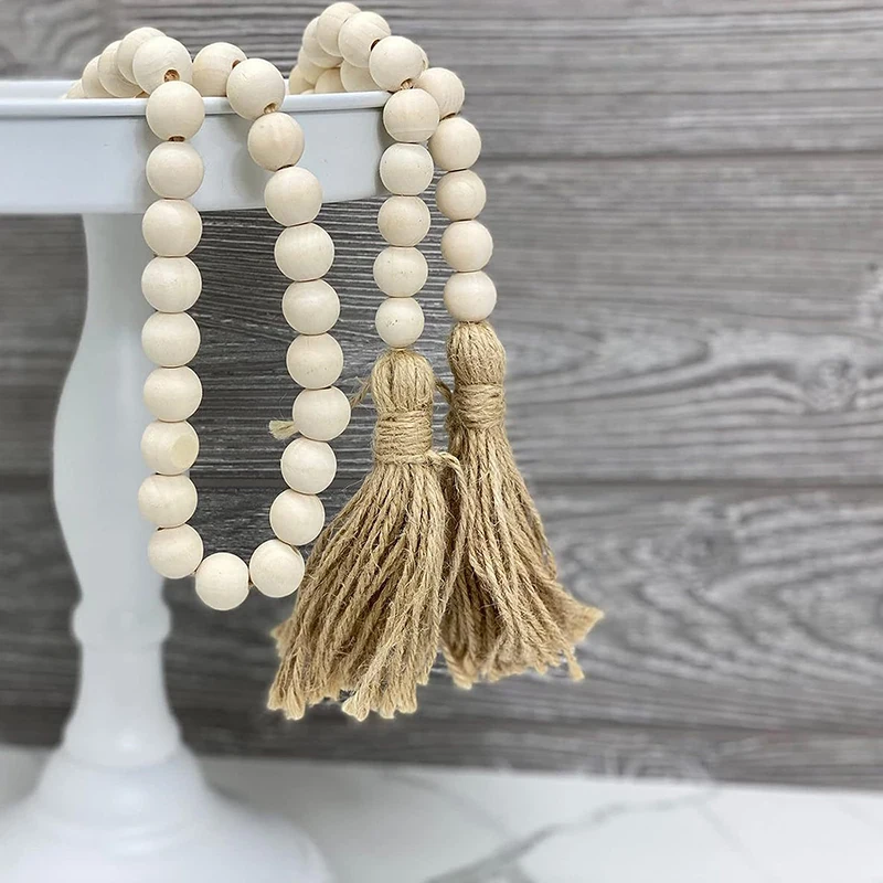 Home Decor Prayer Boho Beads Big Wall Hanging Decor Farmhouse Beads 58in Wood Bead Garland with Tassels