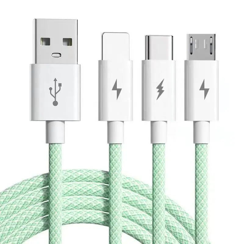 Hot Sale Macaroon Colorful Braiding USB Type C Micro L Fast Charge USB 3 in 1 Charging Cable