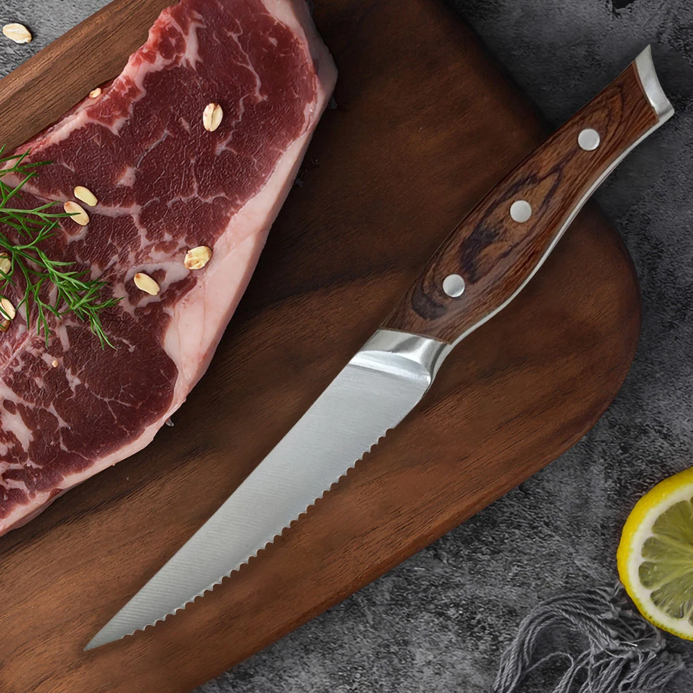 Classic design Pakka wood handle 4/6pcs stainless steel steak knife gift set