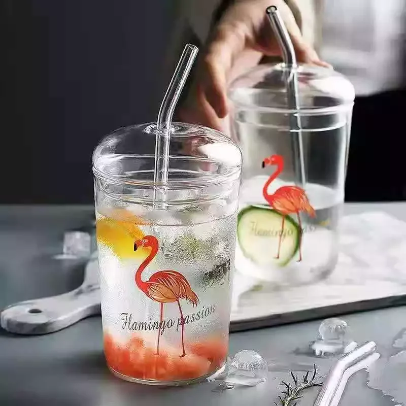 450ml Bubble Tea High Borosilicate Glass Water Cup Reusable Juice Smoothie Boba Cup Clear Glass Tumbler With Straw