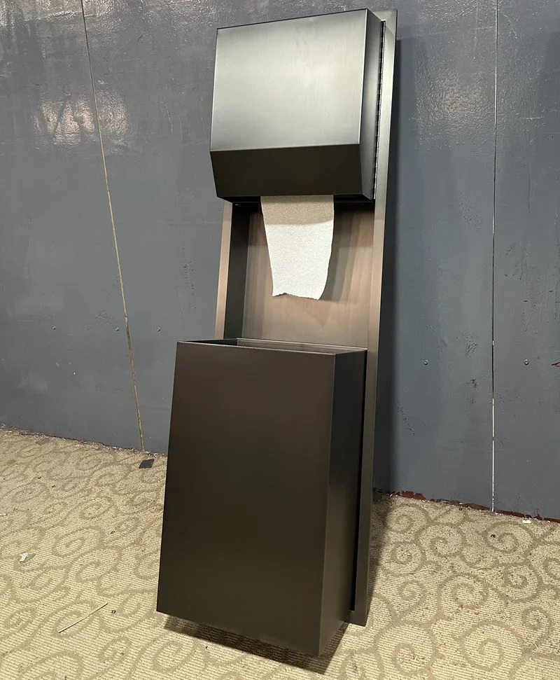 Stainless Steel Black Automatic Paper Towel Dispenser With Waste Bin For Commercial Washrooms