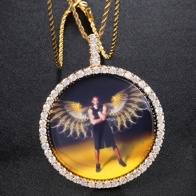 Trend Brass Hip Hop Big Diamond Custom Made Photo Necklace For Men Fashion Jewelry