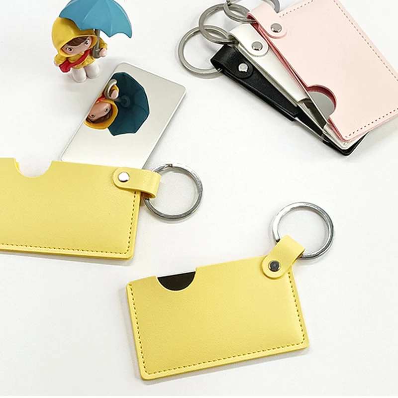 Wholesales Hand Held Cosmetic Stainless Steel Leather portable card compact pocket mirror foldable with heat welding finishing