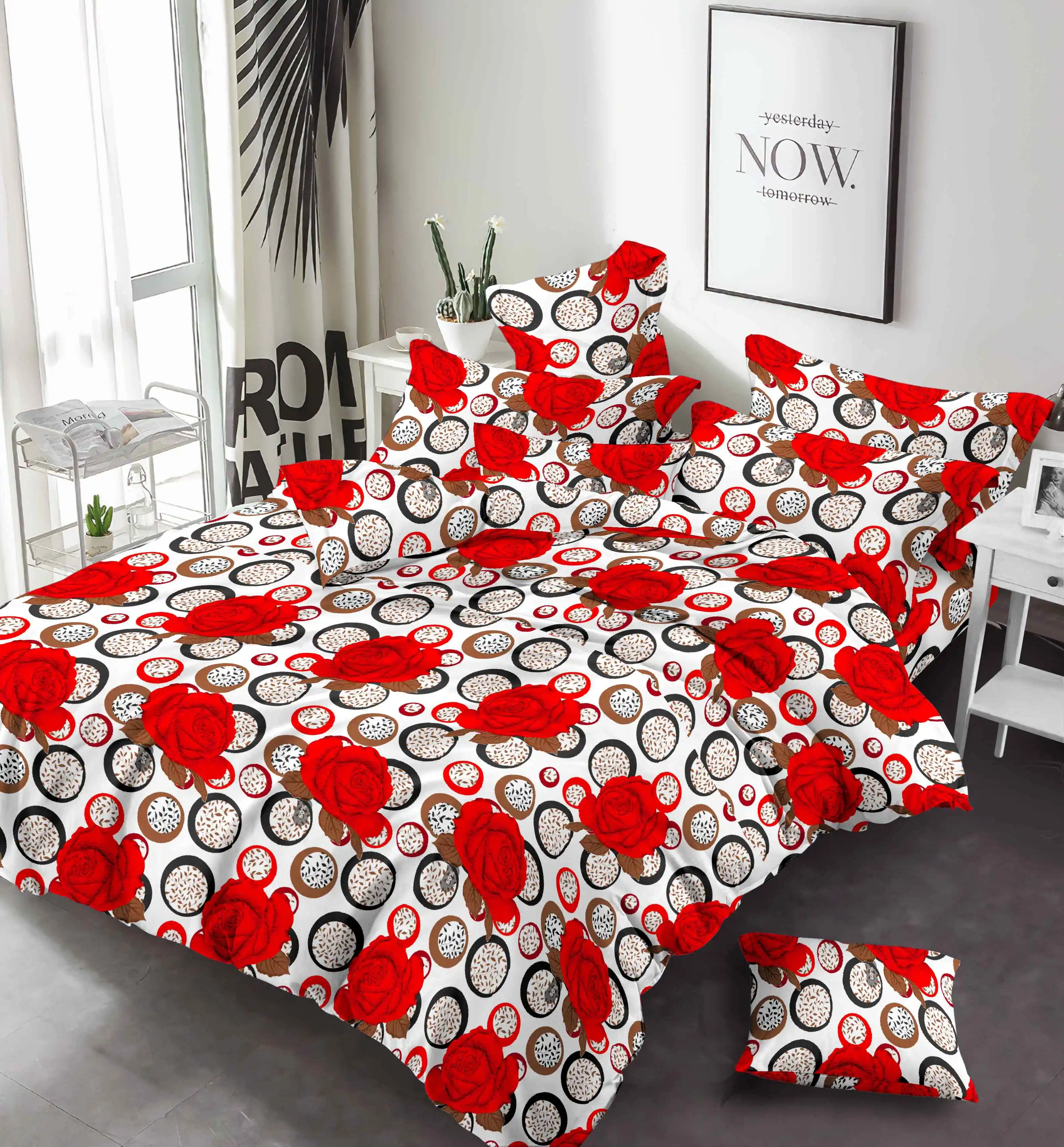 Hot sale 100% Polyester Printed White Black Color Heart Love designs Bed Sheet Bedroom Bedding sheet set for bedding