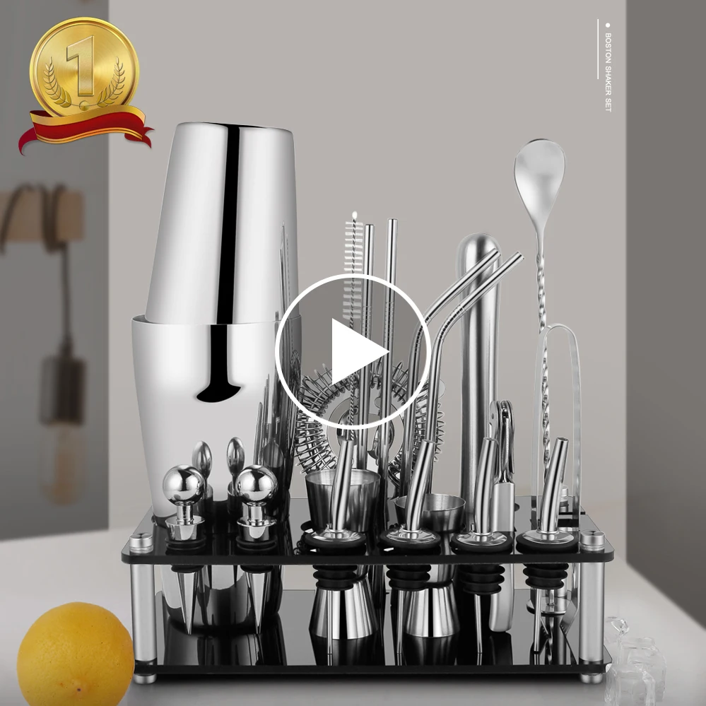 Набор Бостонского коктейльного шейкера из нержавеющей стали, 20 шт., набор бармена с акриловой подставкой, барные инструменты для дома, бара, вечеринки