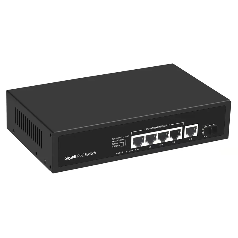 gigabit ethernet network switch  5 Ports Gigabit PoE Switch with fiber port  IEEE 802.3af standards desktops poe switches
