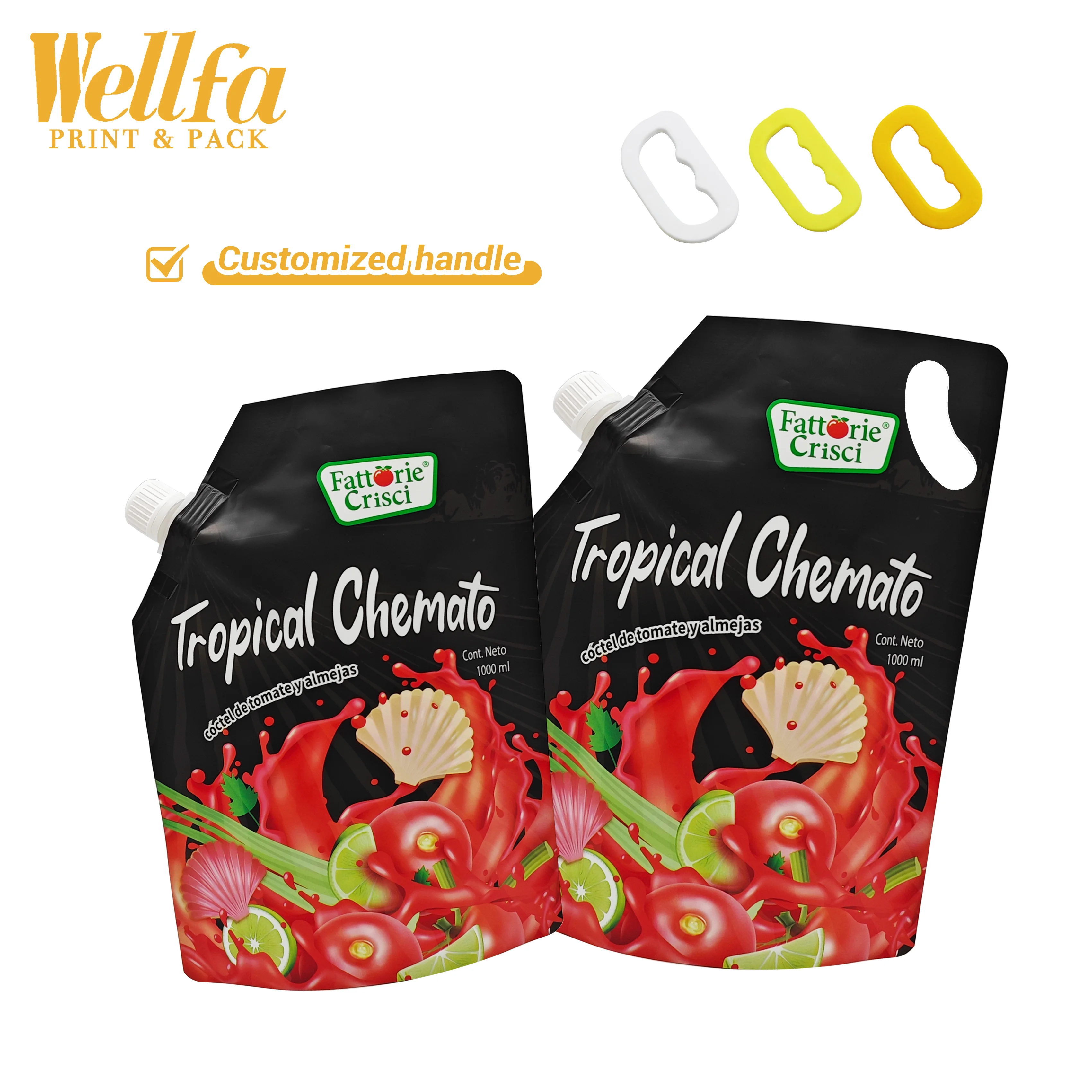 Doypack Suppliers Custom Logo Reusable Aluminum Foil 1000ml Sauce Spouted Bags Drink Juice Paste Tomato Spout Pouch Packaging