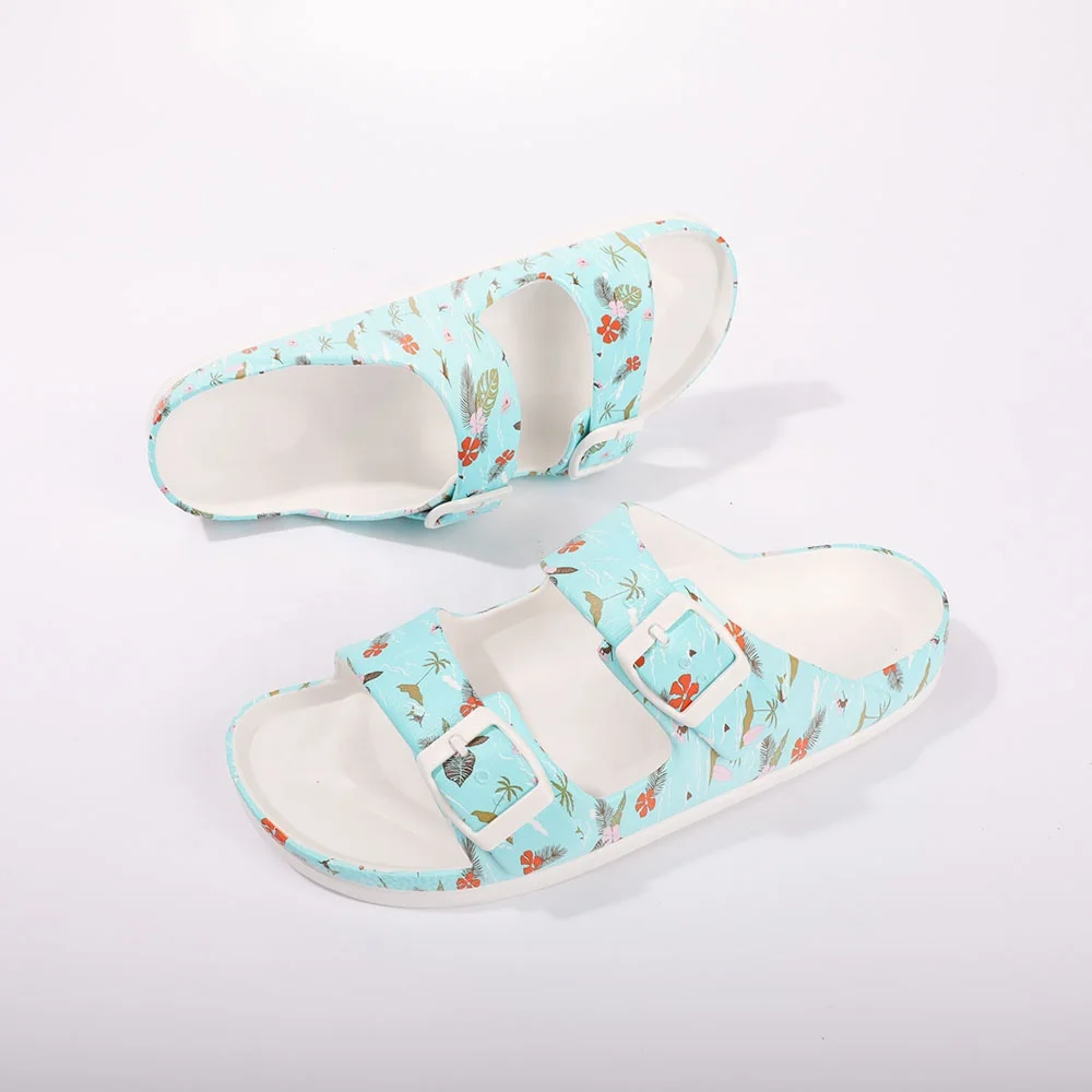 HEVA Digital Print EVA Injection Shoes Double Adjustable Buckle Cloud Slides Slippers Summer Women Sandals
