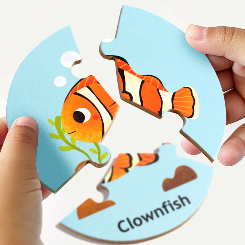 Educational Wooden 36 pcs Puzzle Forest Marine Animal Cognitive Wood Circular Puzzle Toy Kids Newest Word Spelling Puzzle Games