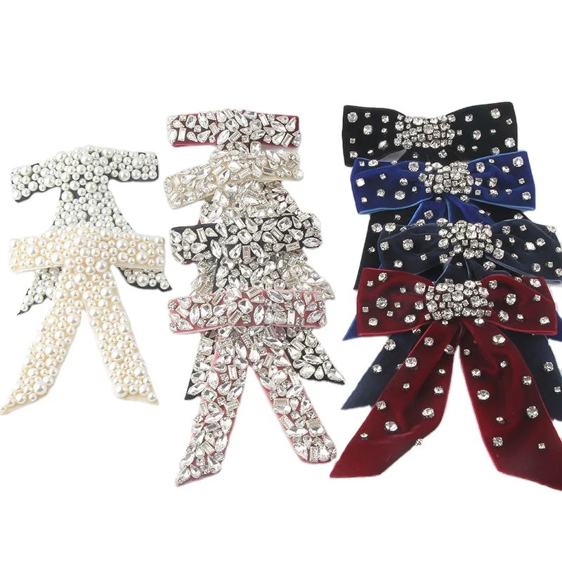 Luxury European and American Style Personality Hairpin Ladies Full Diamond Beaded Pearl Bowknot Hairpin