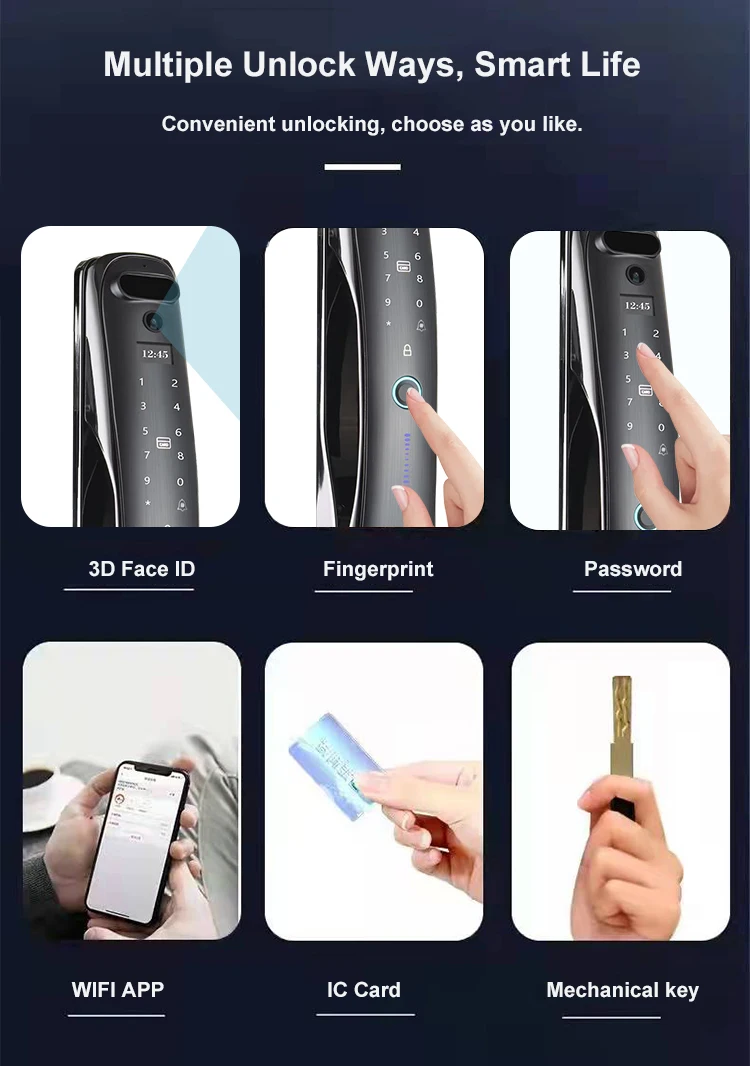 Hot Sale USmart GO APP 3D Face ID Fingerprint Password Card Smart Door Lock with Large-screen Visual Camera