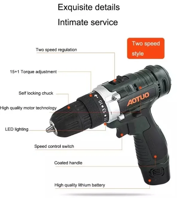 Electric Screwdriver Drill with Li-ion Baterry Cordless Power Drill Kit Tools High Quality Electric Drill Machine