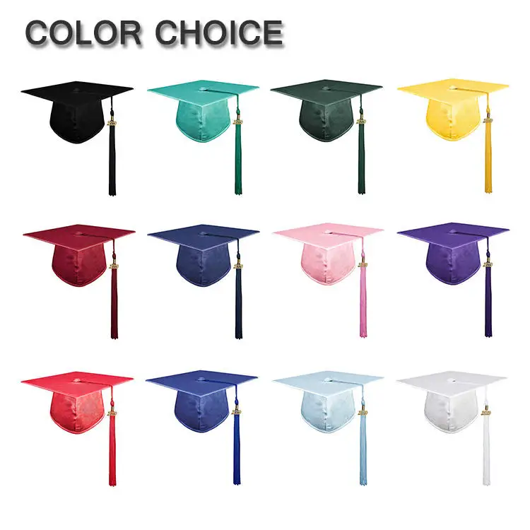 2023 Custom Logo High School Shiny Gold 100%Polyester Graduation Cap & Tassel