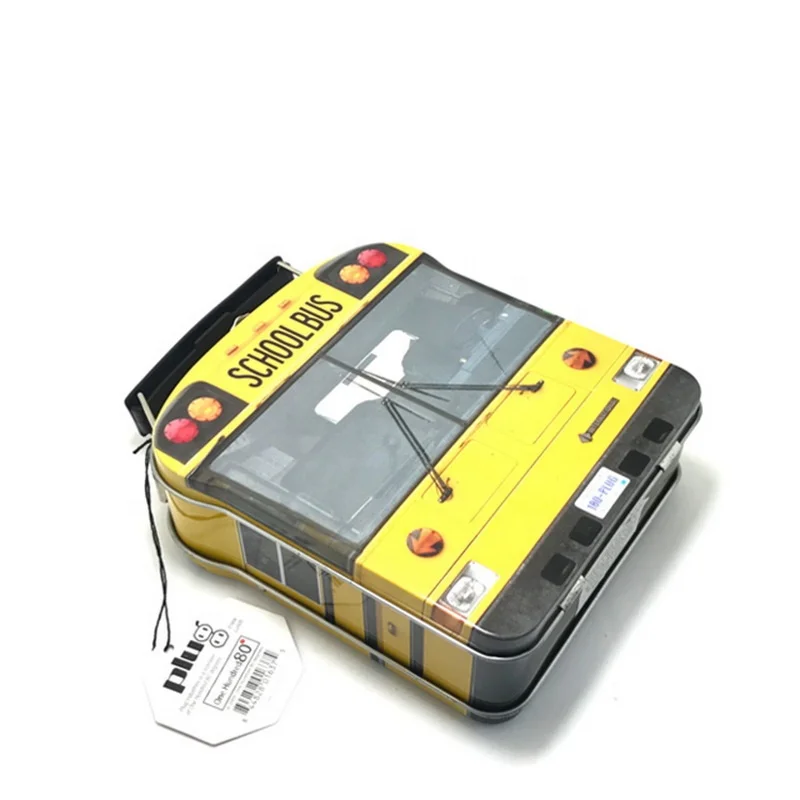 School bus mini  tin lunch box with handle