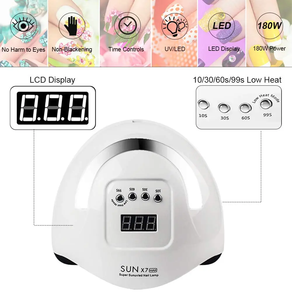 SUNX7 MAX 180W UV led nail Lamp 57 leds Fast Curing Gel Polish Nail Dryer with led uv lamp Timer Setting Smart Sensor Nail tool