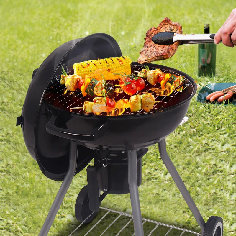 Тележка для барбекю грили уличный стиль форма яблока 2-колесный чайник угольный гриль