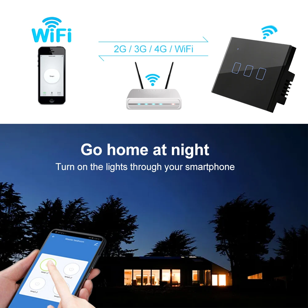 
Amazon Alexa Dot Wireless Smart Life Tuya Wifi Mobile Remote Control Smart Electric Wall Light Switch 220V US Standard Timer 