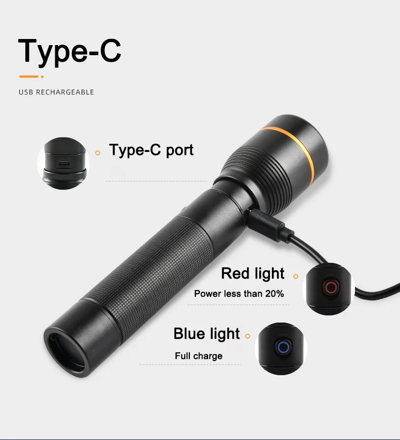 outdoor emergency charging zoom strong light LED flashlight super bright night fishing waterproof flashlight