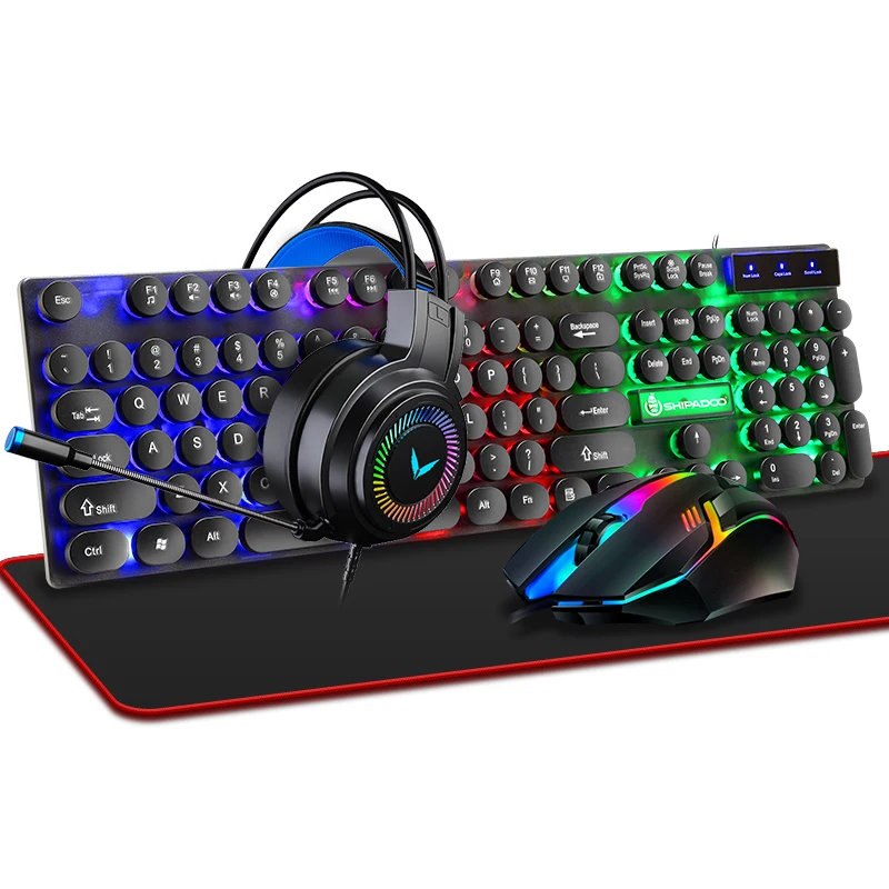 4 in 1 RGB wired gaming keyboard Mouse and headset mousepad gamer keyboard 4 piece set combo kit