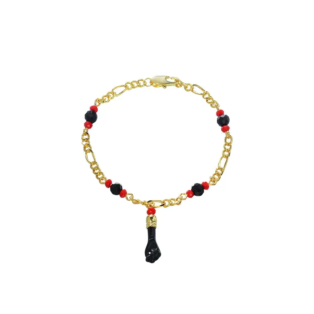14 Kt Gp Hand Lucky Charm kid Azabache Black Obsidian Bracelet