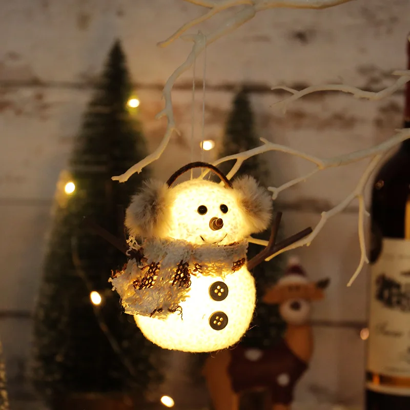 Silverbox Christmas Little Snowman Ornaments Glowing Santa with Plaid Striped Scarf Fine Size Wholesale Home Decor Kids Gift