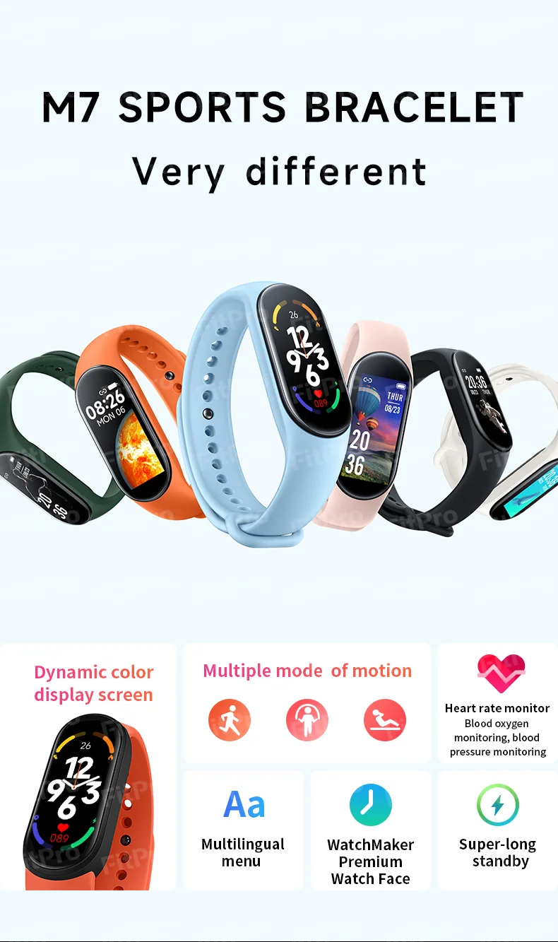 M7 Fitness Watch Smart Bracelet Sleep Heart Rate Monitor Band 7 Fitness Tracker Wrist Band Mobile Watch For IOS Android M4 M6 M7