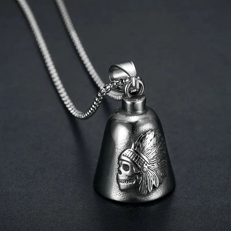 Wholesale Indian Headdress Guardian Bell Motorcycle Gremlin Stainless Steel Pendant Necklace Keyring Gifts for Men and Women
