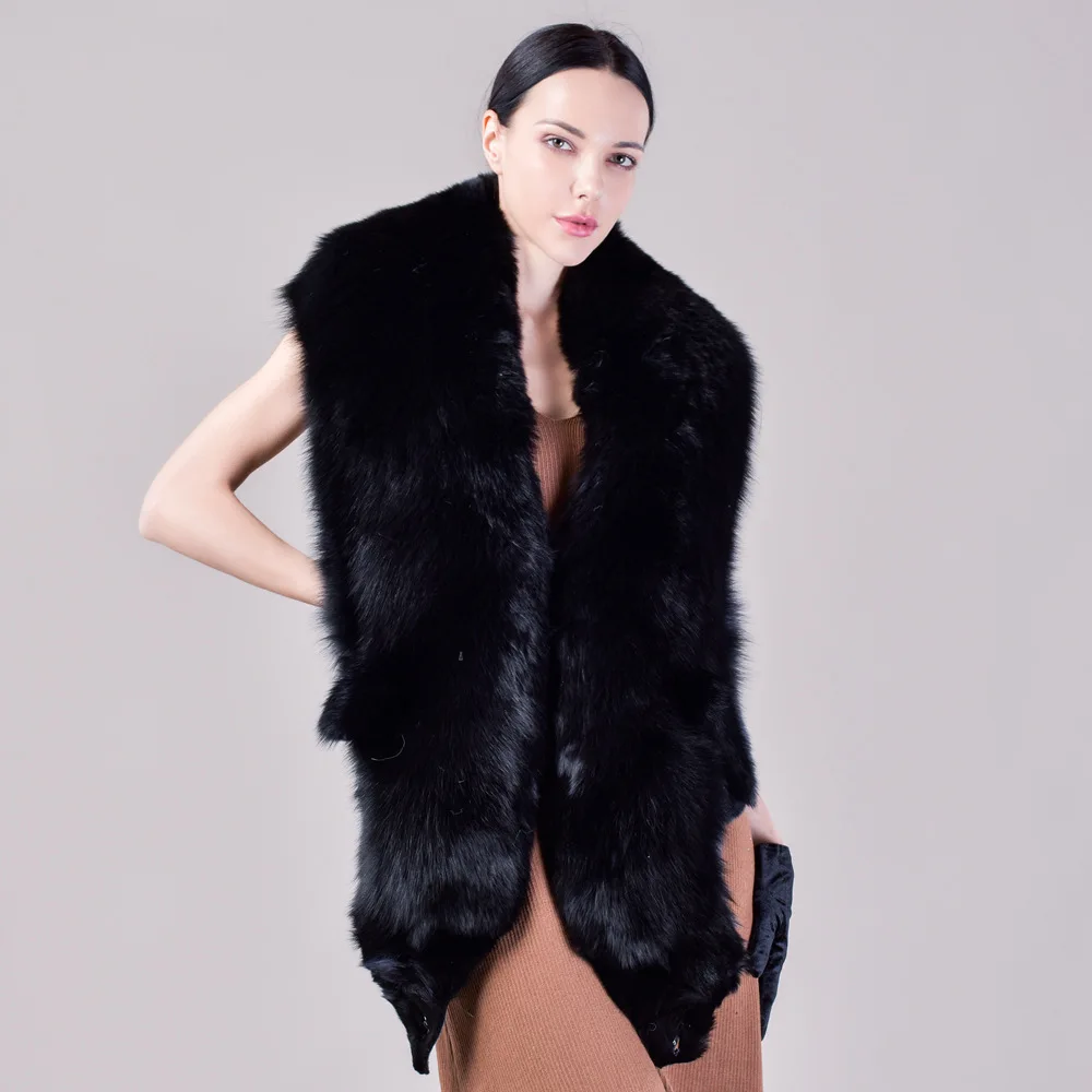 Fox fur whole leather shawl for women in winter, elegant temperament, thick and warm real fur grass large scarf, fur cloak