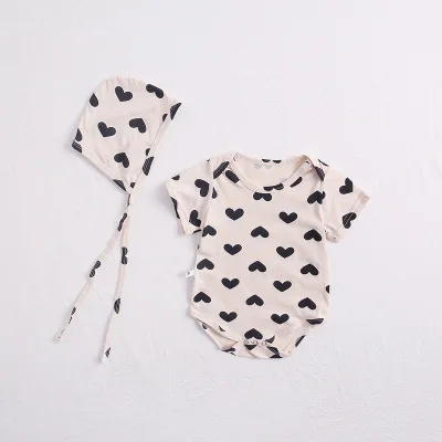 
INS 2021 newborn female baby heart short-sleeved summer bag ass jumpsuit baby cotton climbing pants 