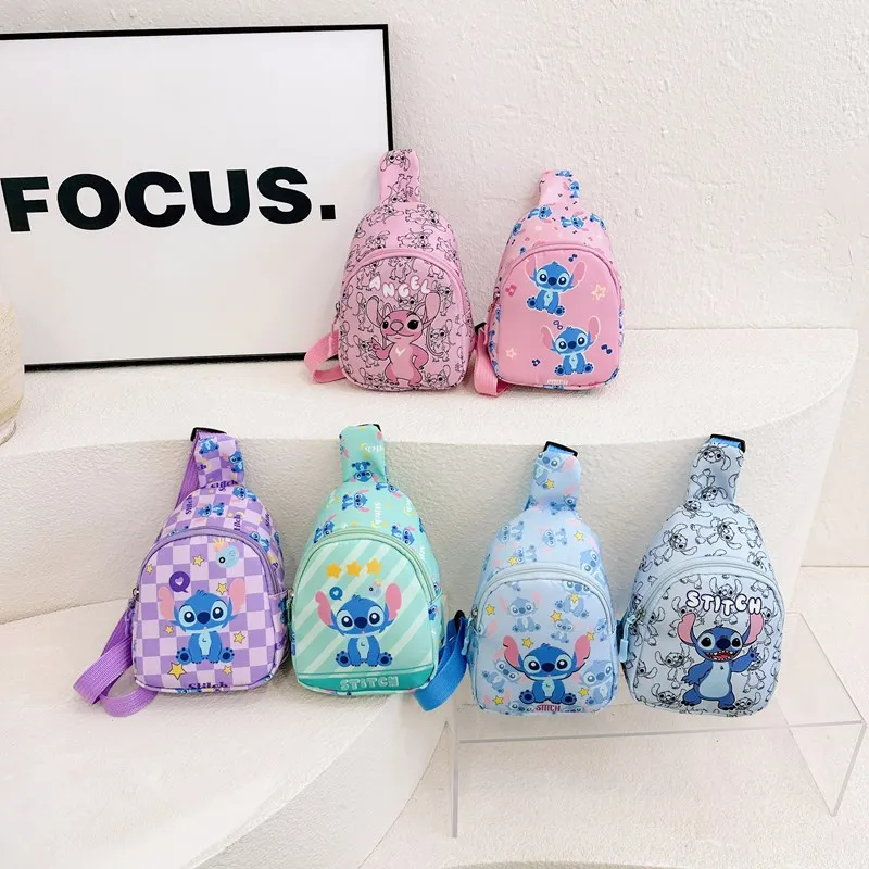 Cartoon Cute Stitch Angel Design Crossbody Bag Waterproof Chest Pack Earphone Shopping Travel Bag Kids Messenger Bags