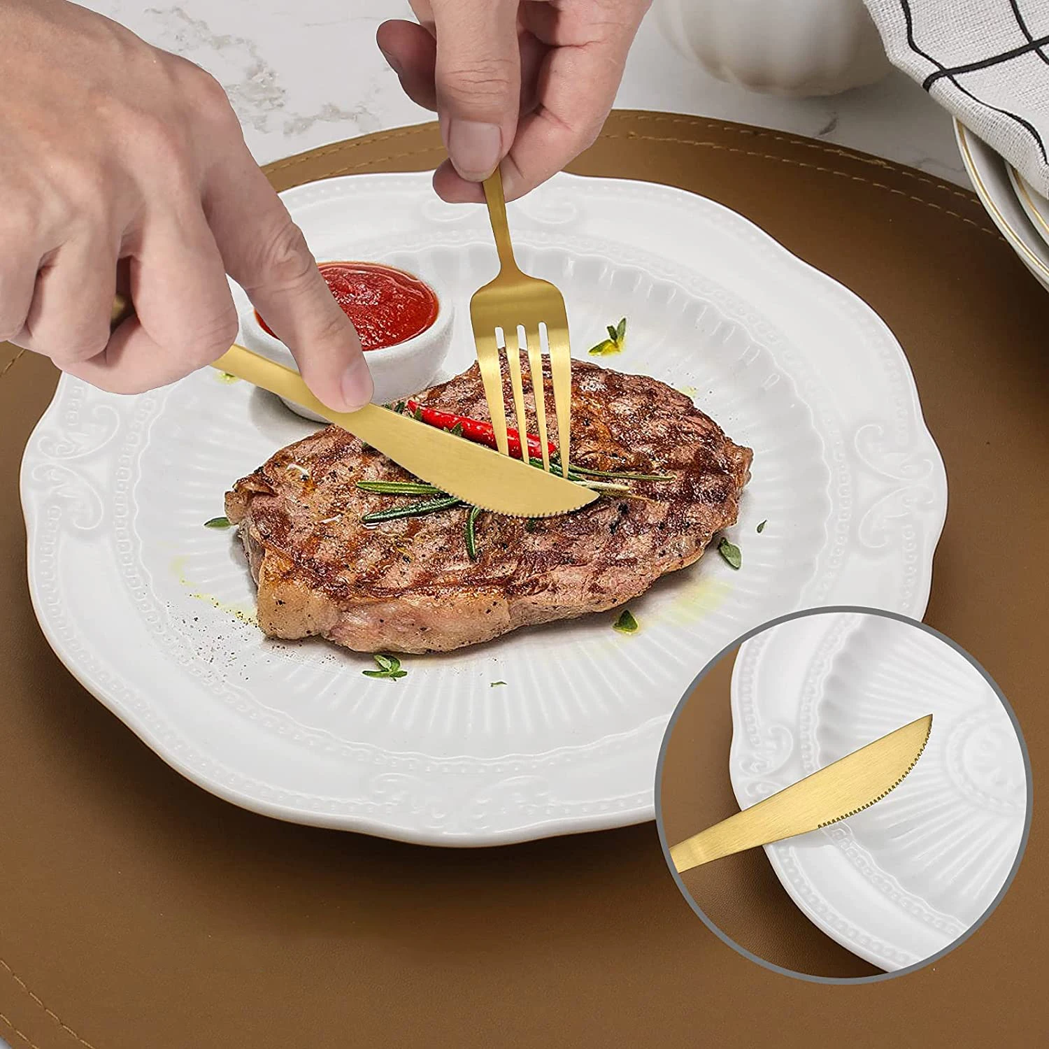 5 PCS Trending Products 2023 Stainless Steel Fork And Knife Set Cutlery Gold Serving Spoon